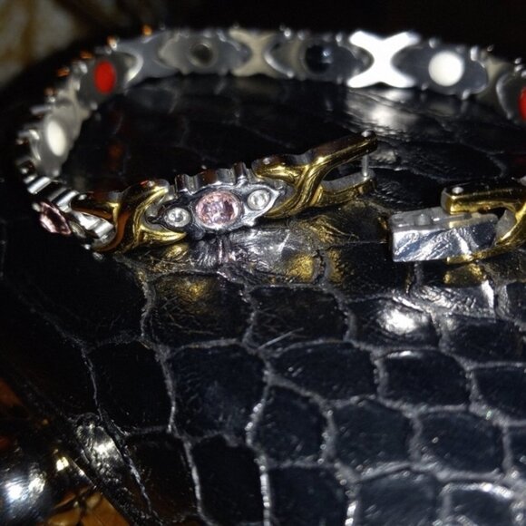 Pink Tourmaline Tennis Bracelet in Gold & Silver Toned Stainless Steel - Picture 3 of 9